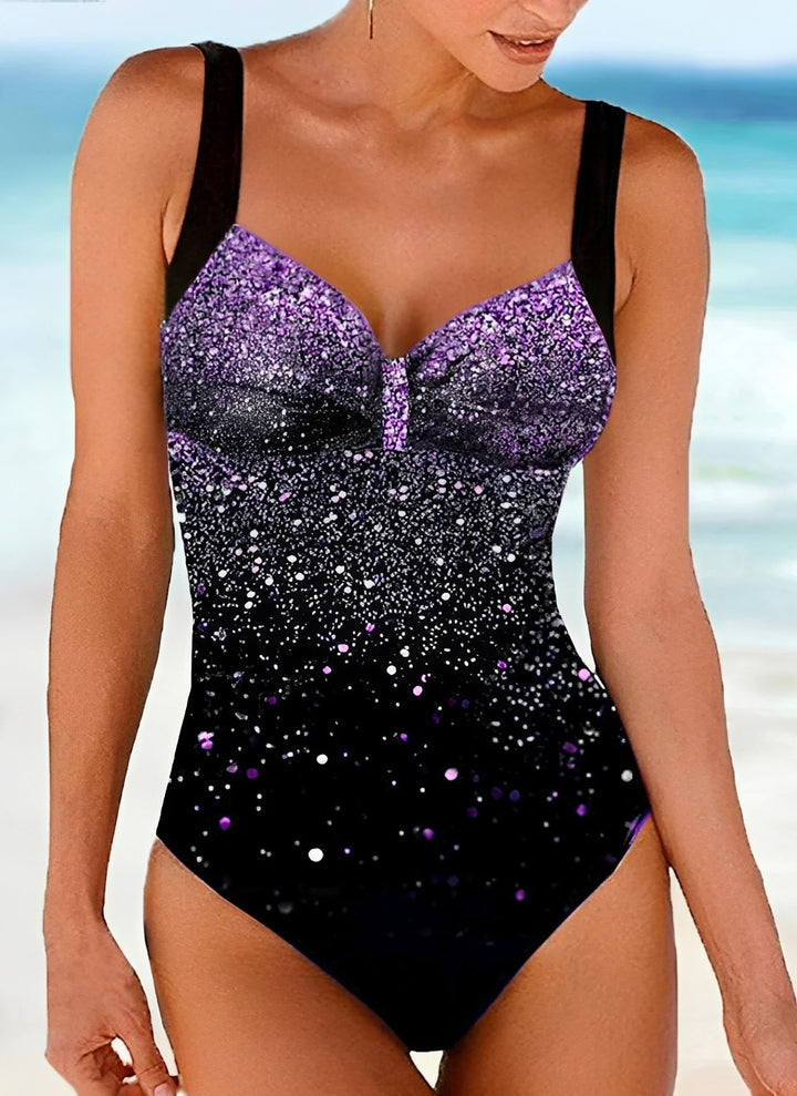 Stylish women's glitter push-up one-piece swimwear. Comfortable and body-sculpting, a vacation essential for summer.
