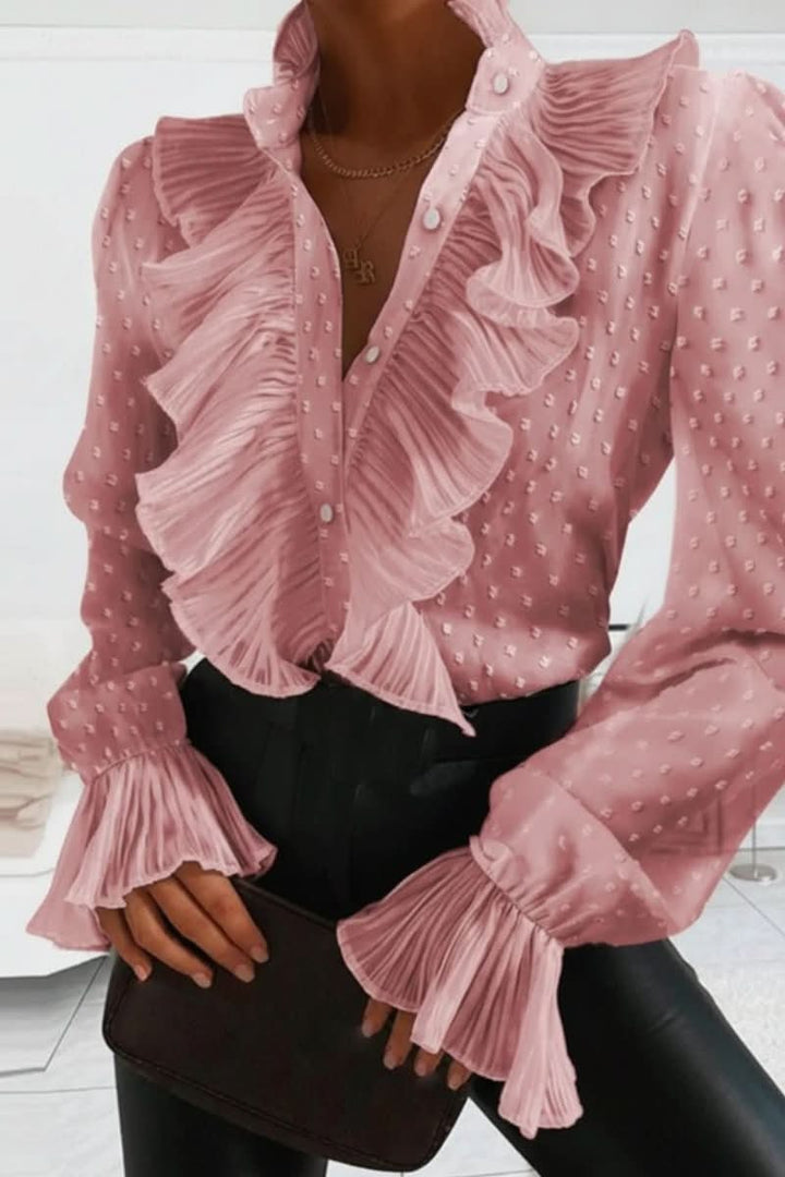 Graceful women's ruffle long sleeve blouse, an elegant and comfortable ladies' apparel.