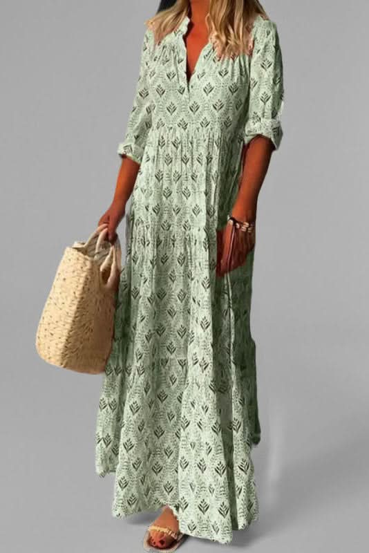 Stylish women's summer maxi dress with beautiful tiers. A comfortable, long, and flowy dress for warm weather elegance.