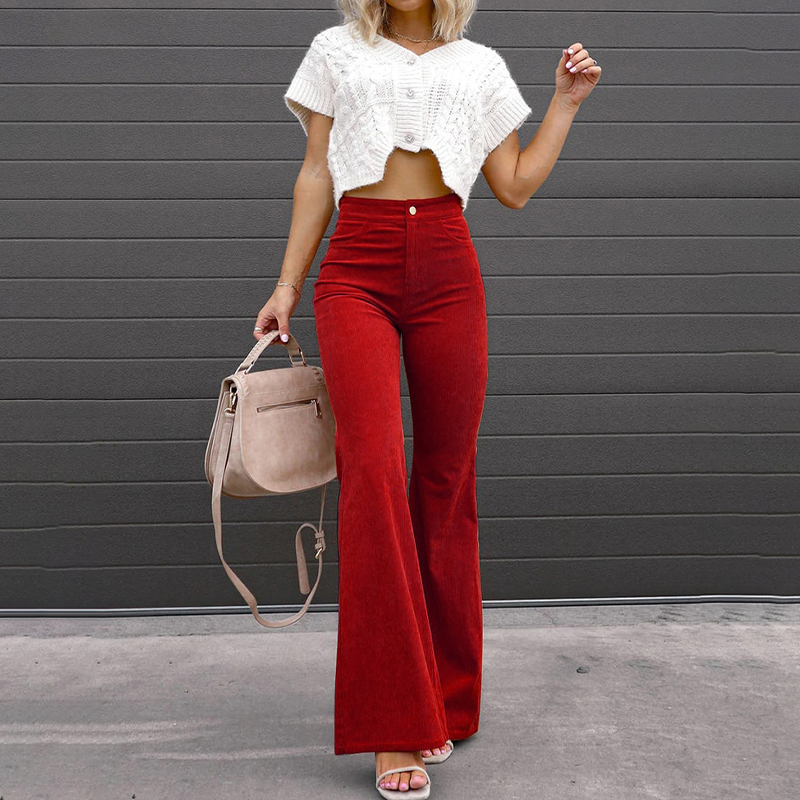Everyday chic women's high-rise flared pants, comfortable and versatile for modern fashion.
