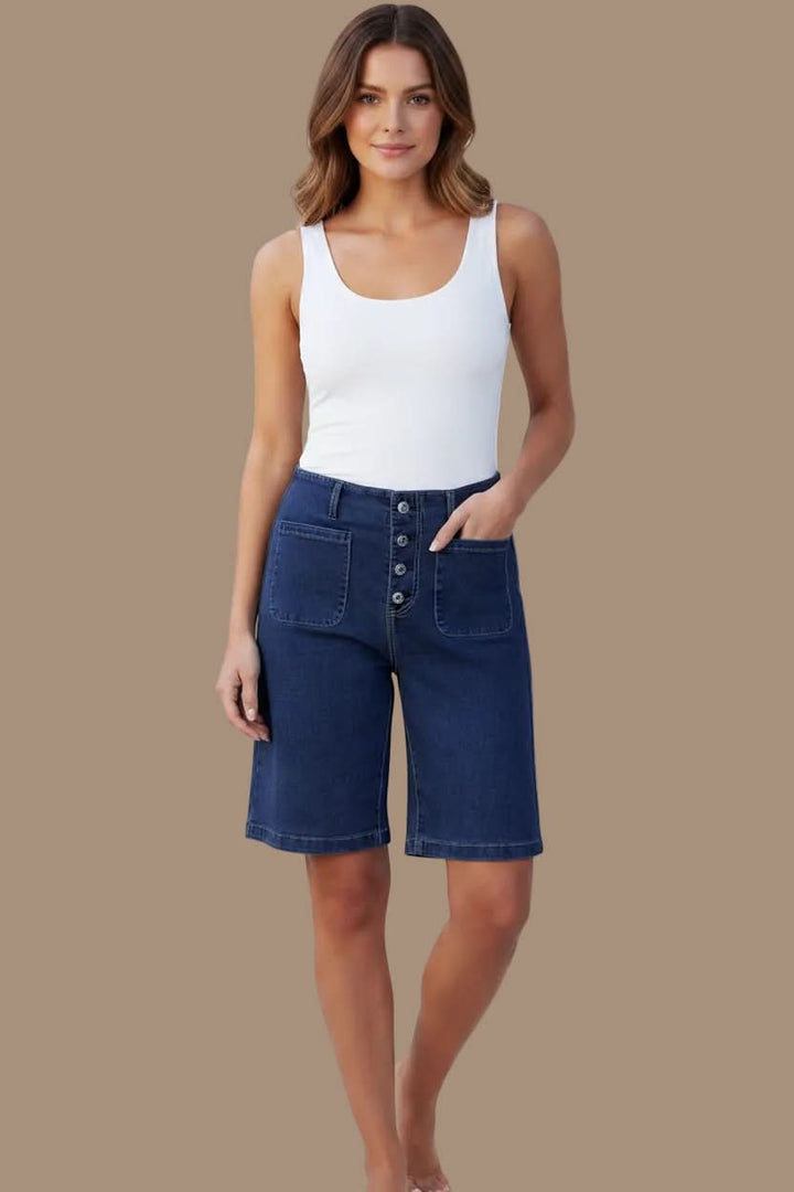 Essential women's high-waist bermuda shorts for comfortable and stylish summer fashion.
