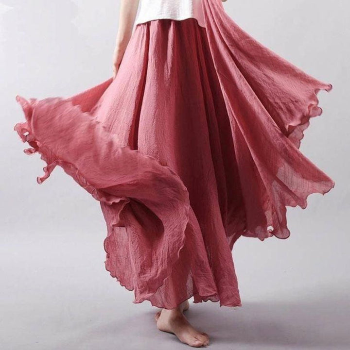Comfortable women's bohemian maxi skirt for beach or vacation, featuring a stylish high-waist and flowing design.