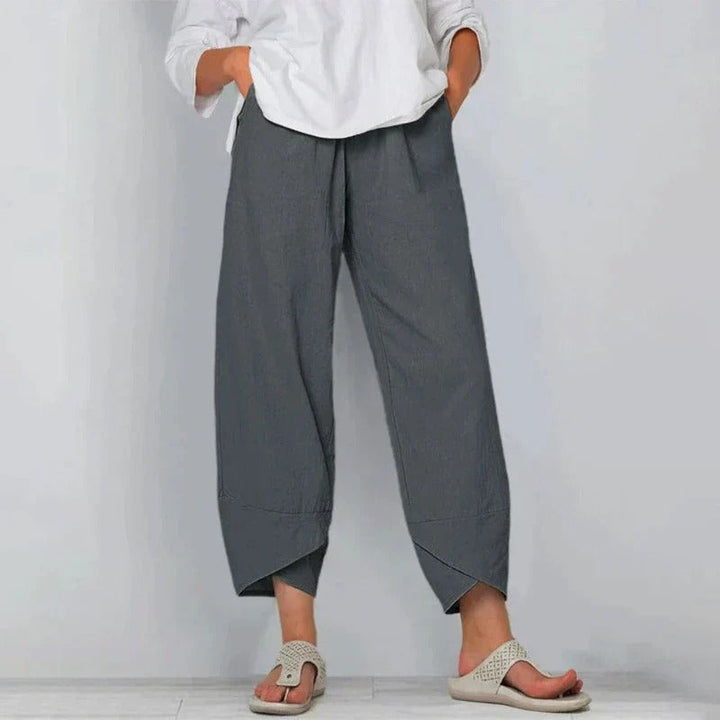 Soft pull-on women's wide-leg pants, high-waisted and relaxed fit. Perfect comfortable bottoms for casual daily wear.