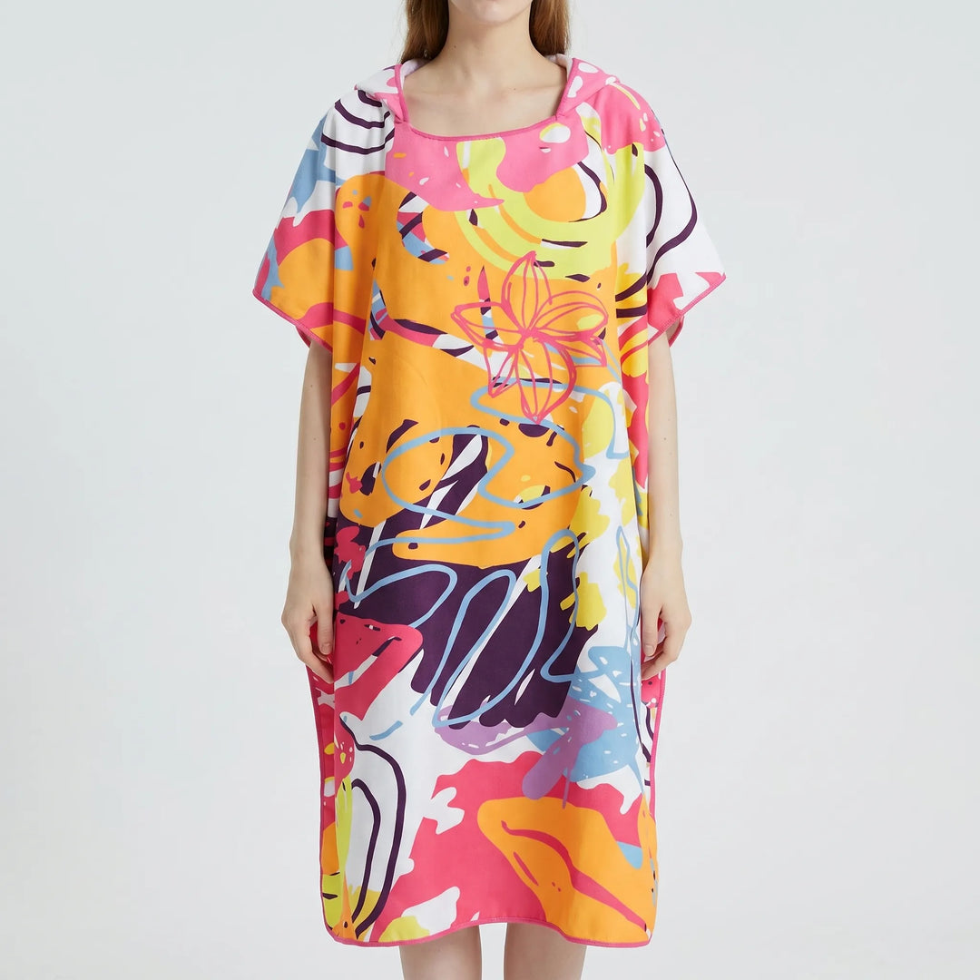 Stay dry & warm with this women's quick-dry hooded beach poncho. Abstract print swim cover-up and changing robe.