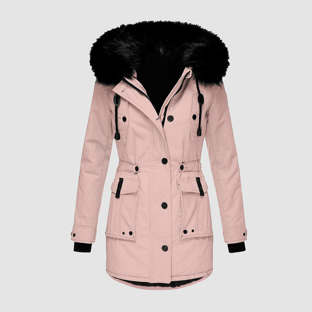 Durable women's insulated hooded winter parka, offering weatherproof protection & warmth.