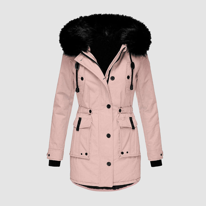 Durable women's insulated hooded winter parka, offering weatherproof protection & warmth.