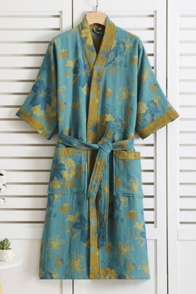 Lightweight women's bathrobe for ultimate home comfort, soft material, and tie waist closure.