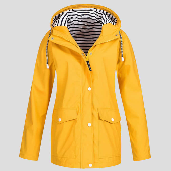 Women's lightweight hooded waterproof windbreaker jacket for outdoor adventures & travel. Rain protection.