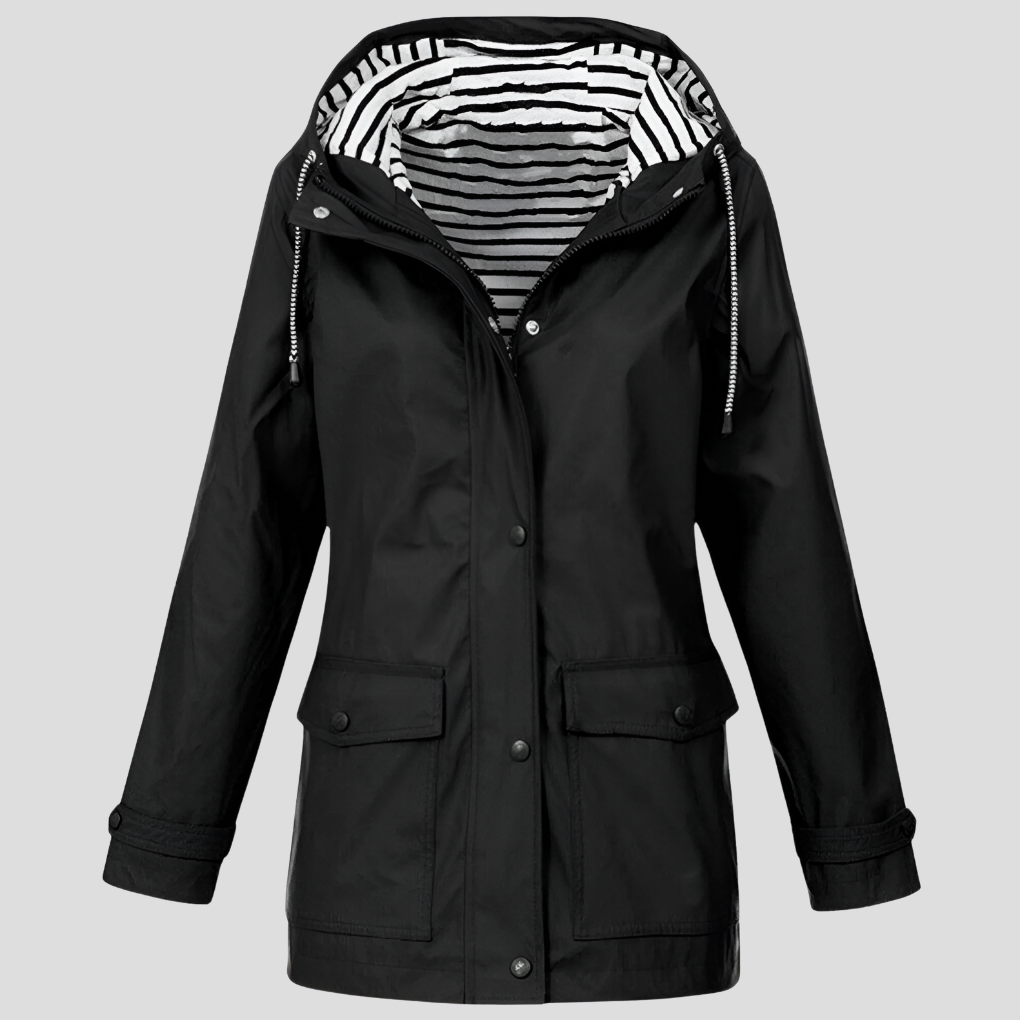 Stylish women's casual hooded waterproof jacket, ideal for spring & autumn. Wind-resistant everyday coat.