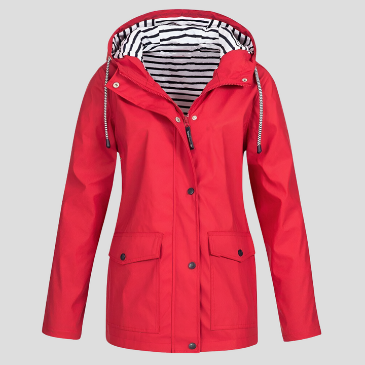 Autumn outfit essential: Women's hooded lightweight waterproof jacket. Wind-resistant for casual outdoor style.