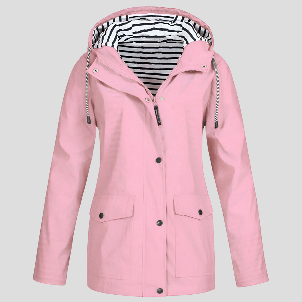Versatile women's windbreaker, hooded and waterproof. Lightweight for spring, autumn, and travel.
