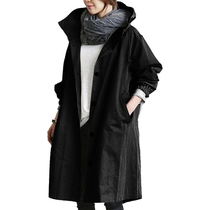 Elegant women's long rain jacket, a fashionable and functional waterproof coat designed for modern women's fashion.