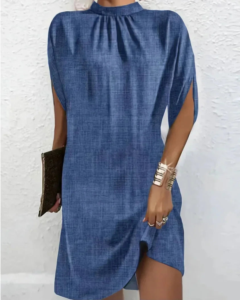 Women's mock neck mini dress with elegant cape sleeves, perfect for chic party wear & versatile fashion.