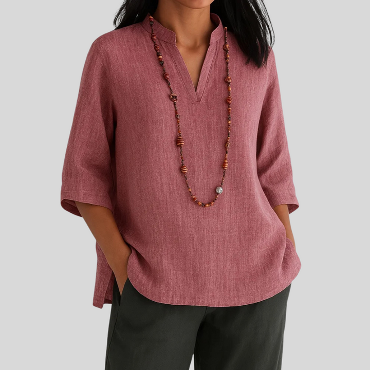Stylish Women's Nara Blouse, an airy & comfortable short sleeve top for everyday summer fashion. Casual chic.