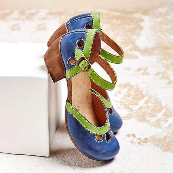 Women's open toe block heel sandals with ankle strap, perfect for vacation style & summer fashion.