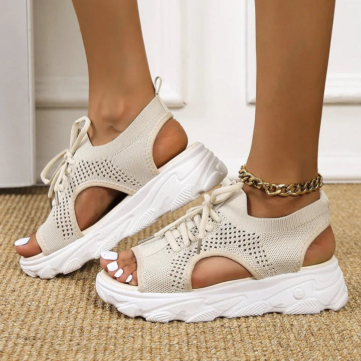 Stylish women's platform sandals, open-toe & lace-up design for versatile summer casual footwear.