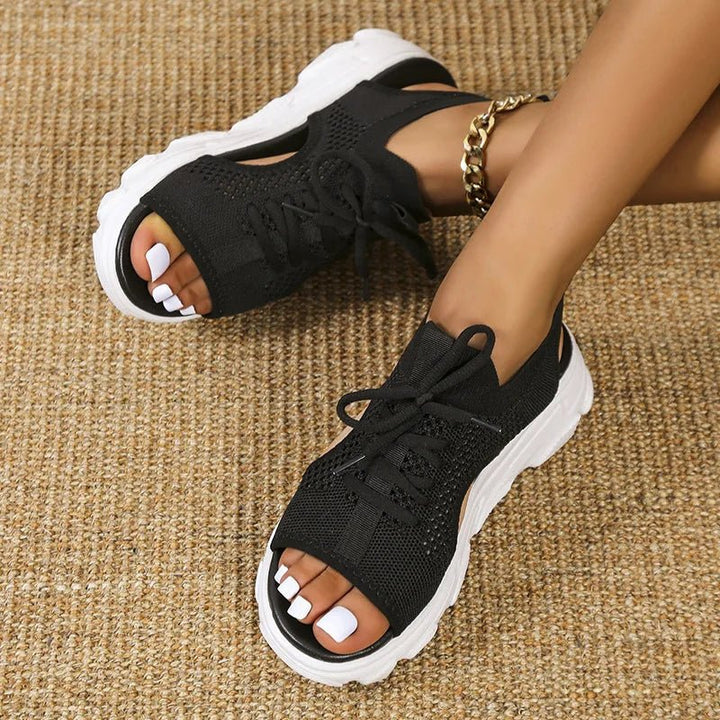 Women's lace-up platform sandals, open-toe design. Comfortable & stylish for summer and casual outings.
