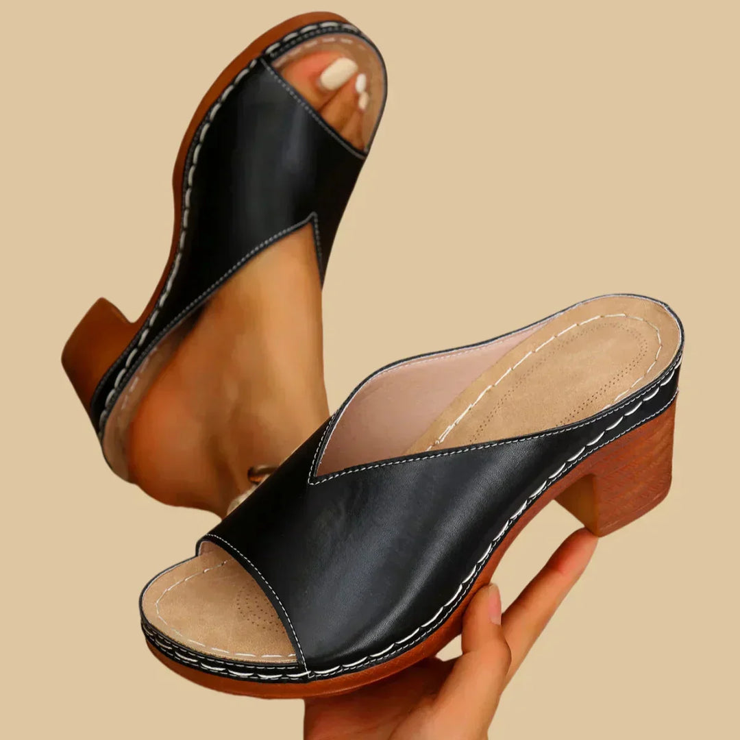 Comfortable women's orthopedic heeled sandal for summer, offering posture support for evening wear.