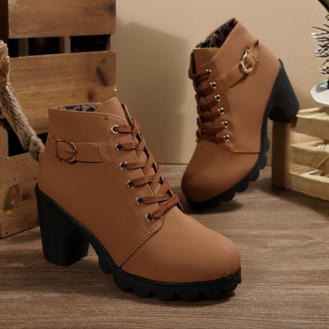 Comfortable women's fashion ankle boots. Lace-up design with a sturdy block heel, perfect for fall & winter.