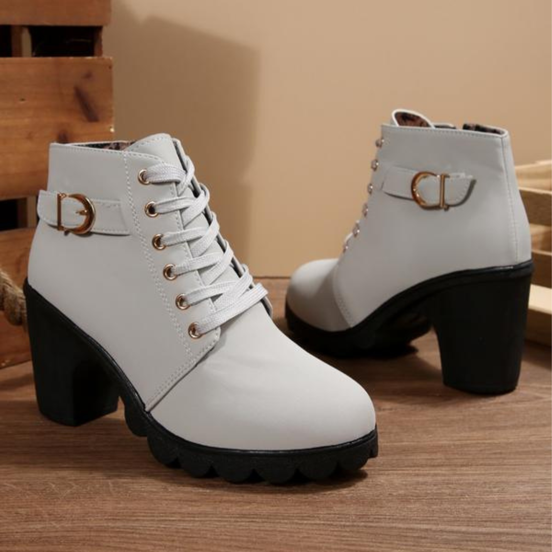 Women's casual orthopedic lace-up ankle boots with a fashionable block heel, ideal for comfortable all-day wear.