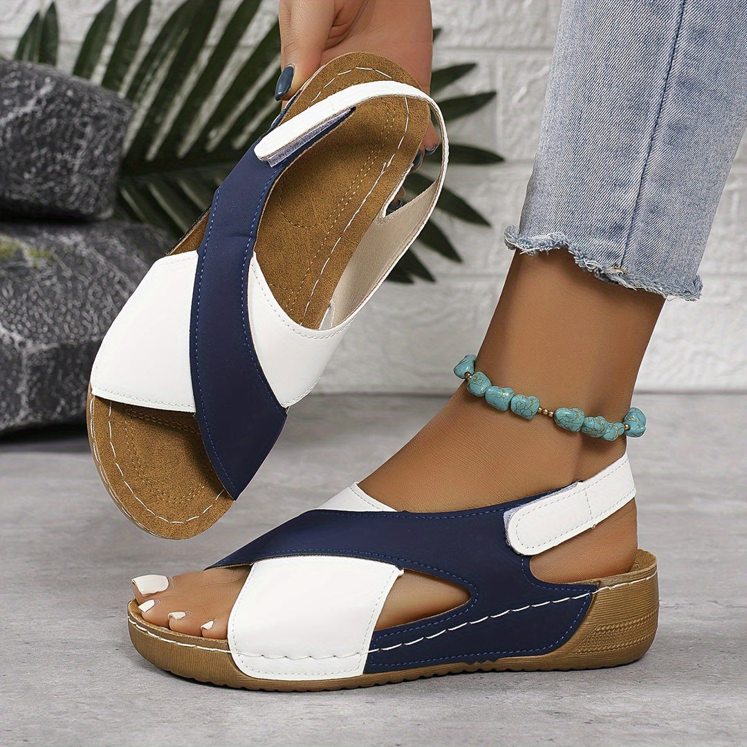 Back view of women's comfortable orthopedic sandals, showing secure adjustable heel strap for support.