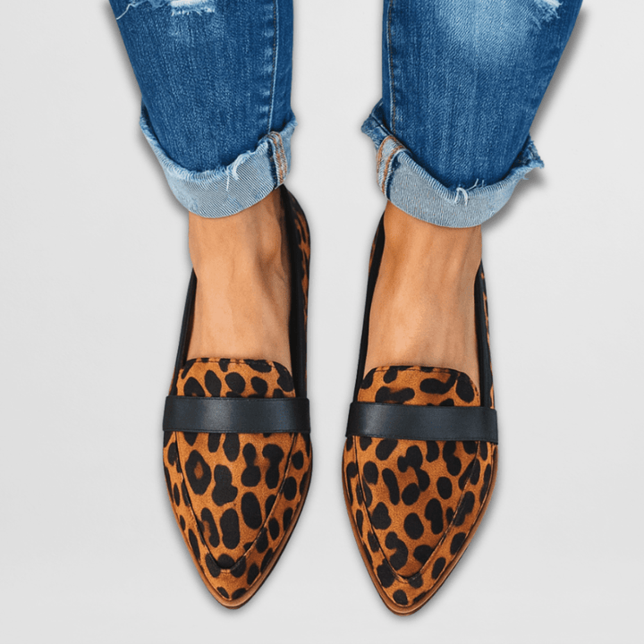 Stylish women's orthopedic slip-on loafers with a round toe. Comfortable and supportive casual footwear.