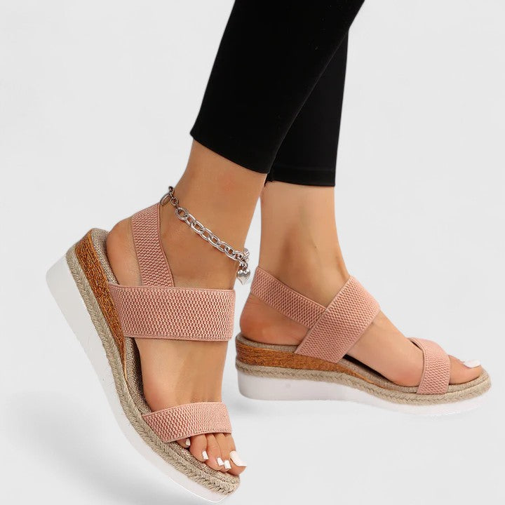 Slip-on women's wedge sandals with orthopedic support, comfortable for all-day casual wear & foot pain relief.
