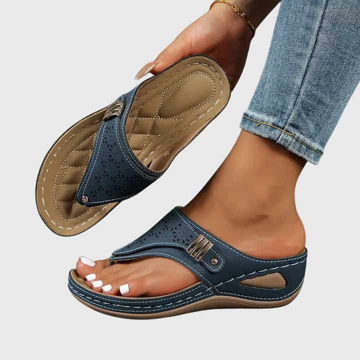 Ergonomic women's wedge sandals with arch support, ideal for comfort footwear & relieving foot pain.
