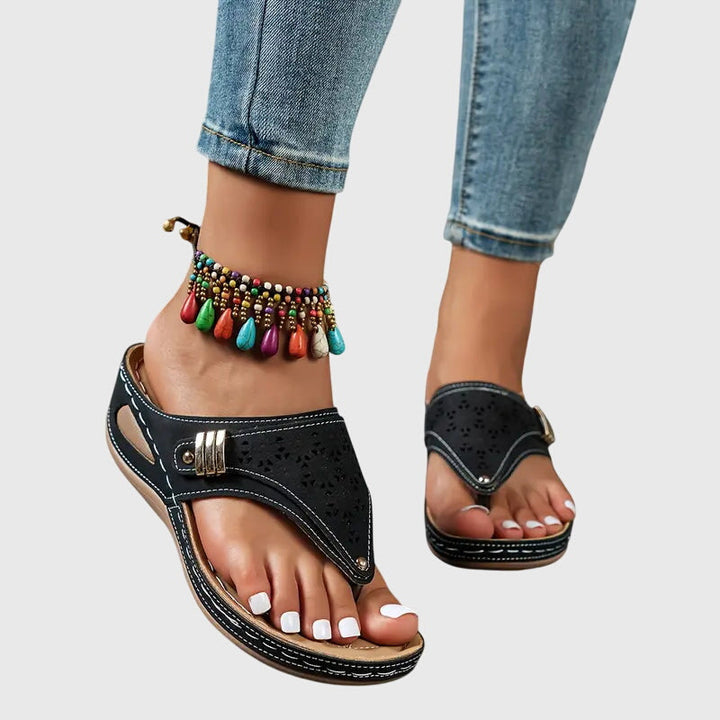 Durable women's orthopedic slip-on wedge sandals. Engineered for all-day comfort, arch support & foot pain relief.