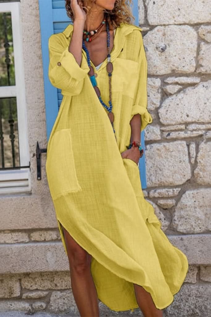 Casual women's oversized midi shirt dress. A versatile summer dress perfect for relaxed elegance.