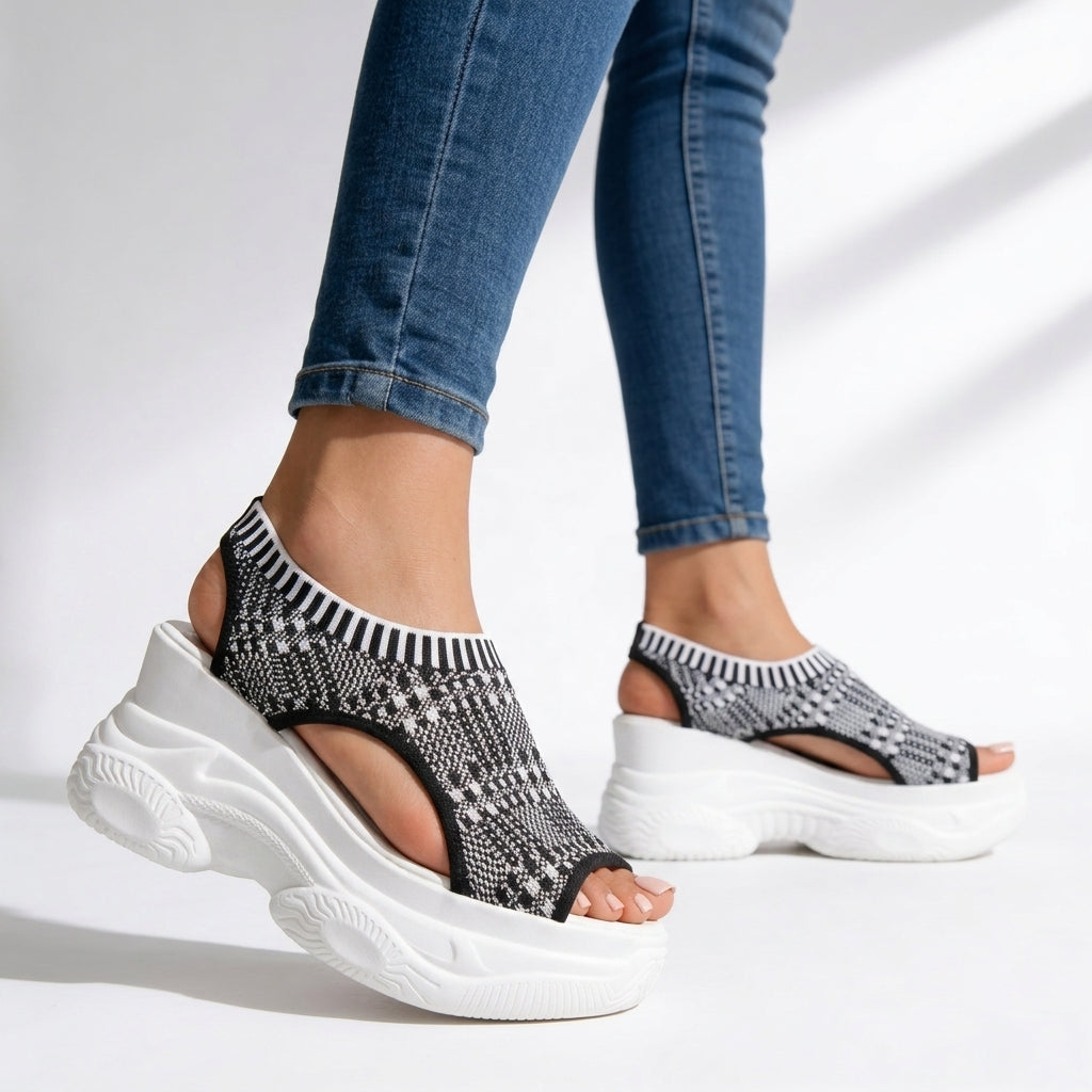 Stylish women's peep toe wedge platform sandals with breathable upper, perfect casual summer footwear.