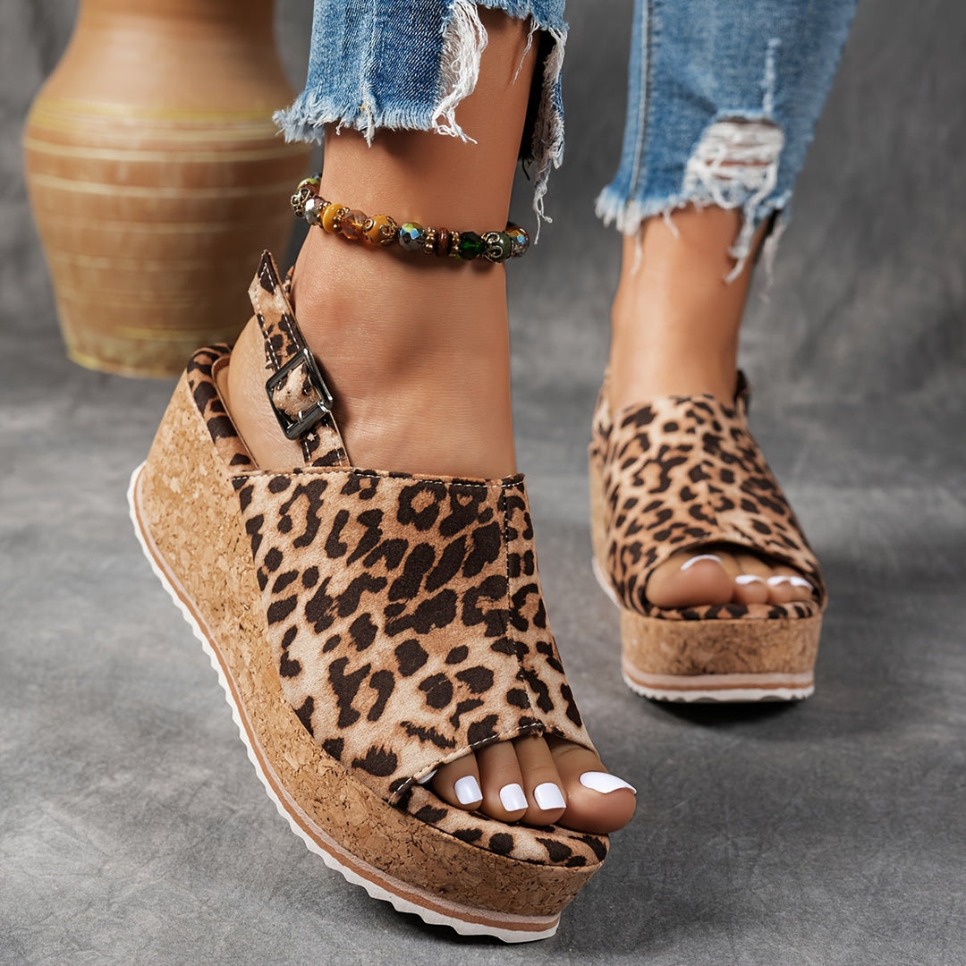 Front view of women's platform sandals, showcasing stylish design, adjustable straps, & quality material.