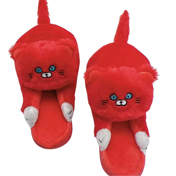 Women's plush cat slippers for ultimate cozy comfort, warmth, and fun as indoor shoes.