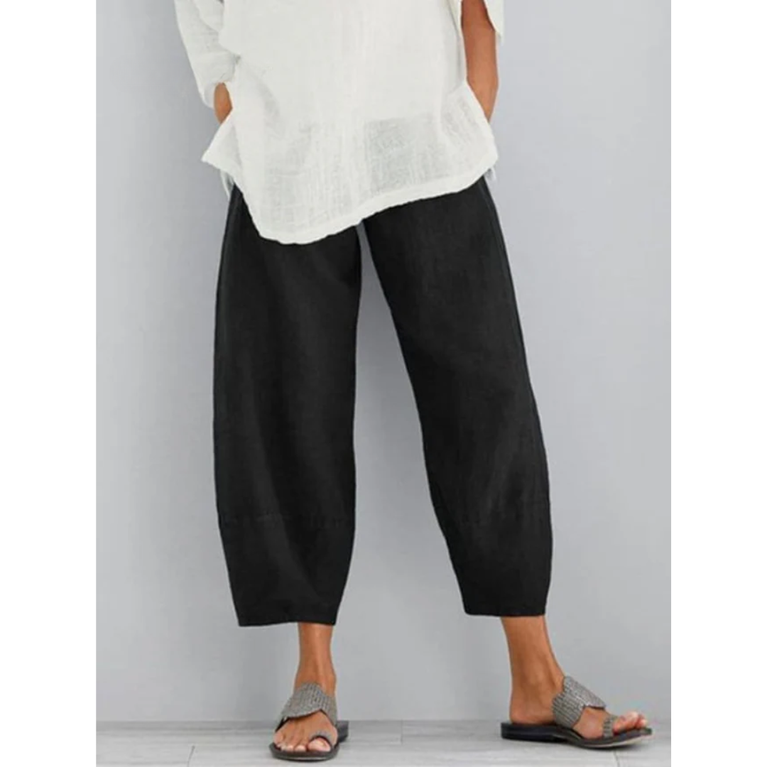 Blue women's relaxed fit pull-on pants offering ultimate comfort for leisure and casual everyday wear.