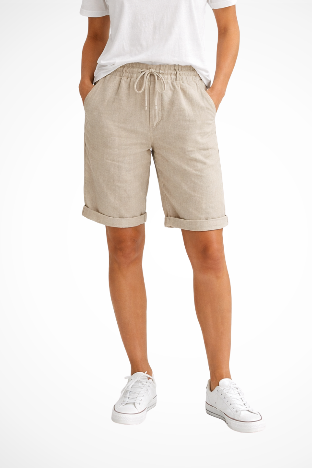 Women's relaxed fit capri shorts with drawstring waist for summer comfort and casual everyday style.