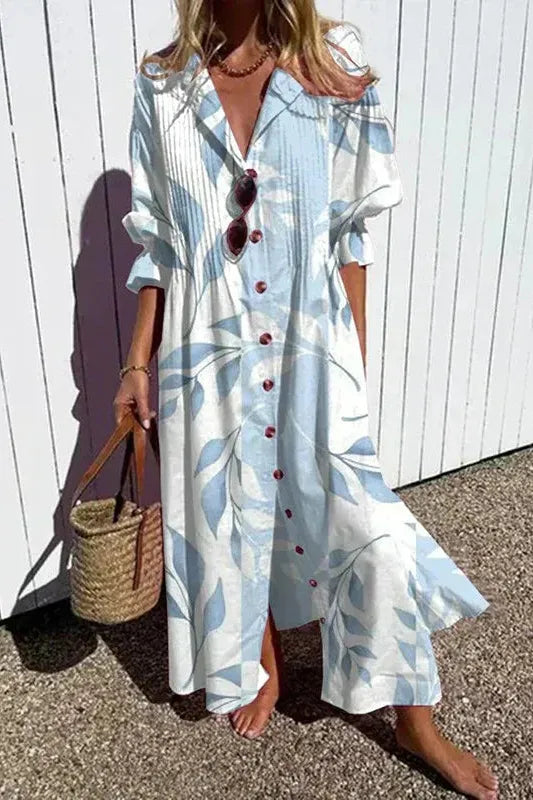 Elegant women's flowing maxi dress, relaxed silhouette perfect for comfortable spring fashion and movement.
