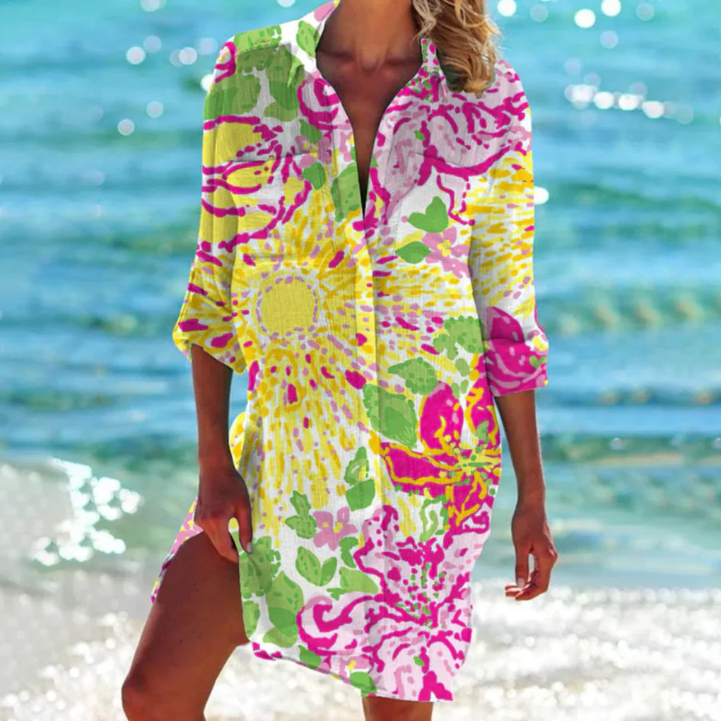 Chic women's relaxed fit shirt, versatile for summer outings, spring fashion, and casual everyday wear.