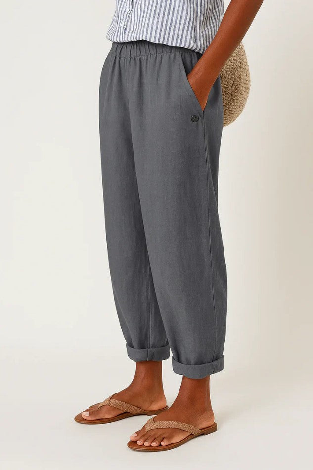 Comfortable women's relaxed fit pants with an elastic waistband, great for all-day wear and ease.