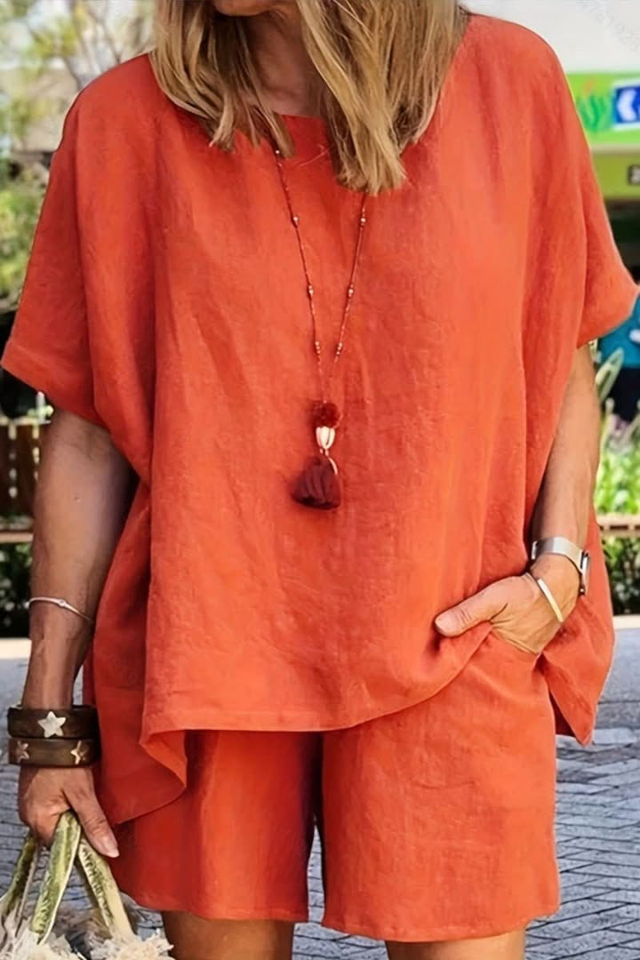 Comfortable women's shorts set, a relaxed two-piece summer co-ord perfect for leisure & vacation.