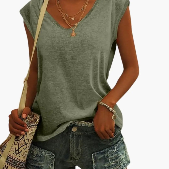 Women's relaxed V-neck sleeveless top, ideal for casual everyday wear.
