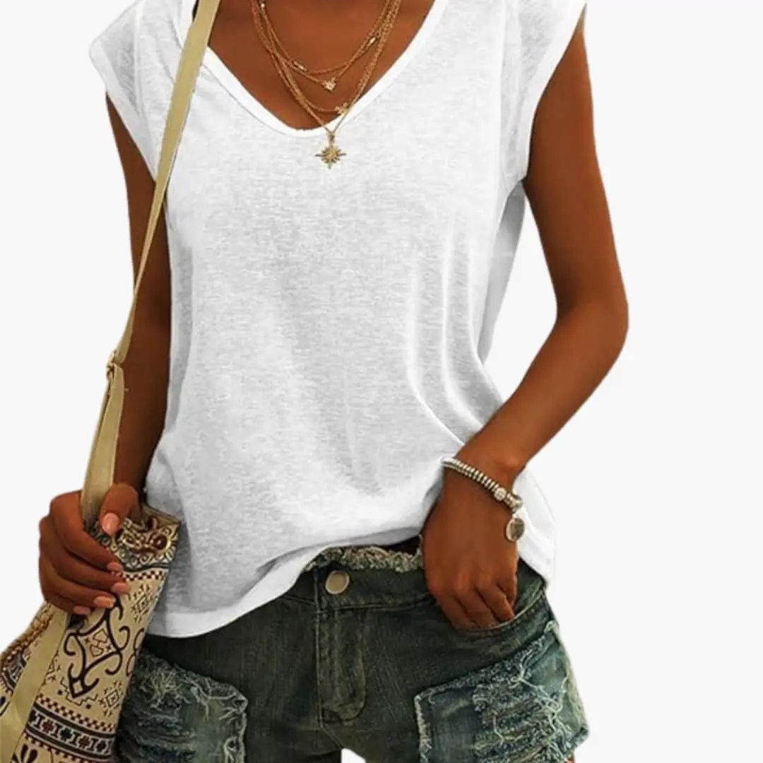 Casual women's sleeveless V-neck top, a comfortable and stylish everyday wardrobe staple.