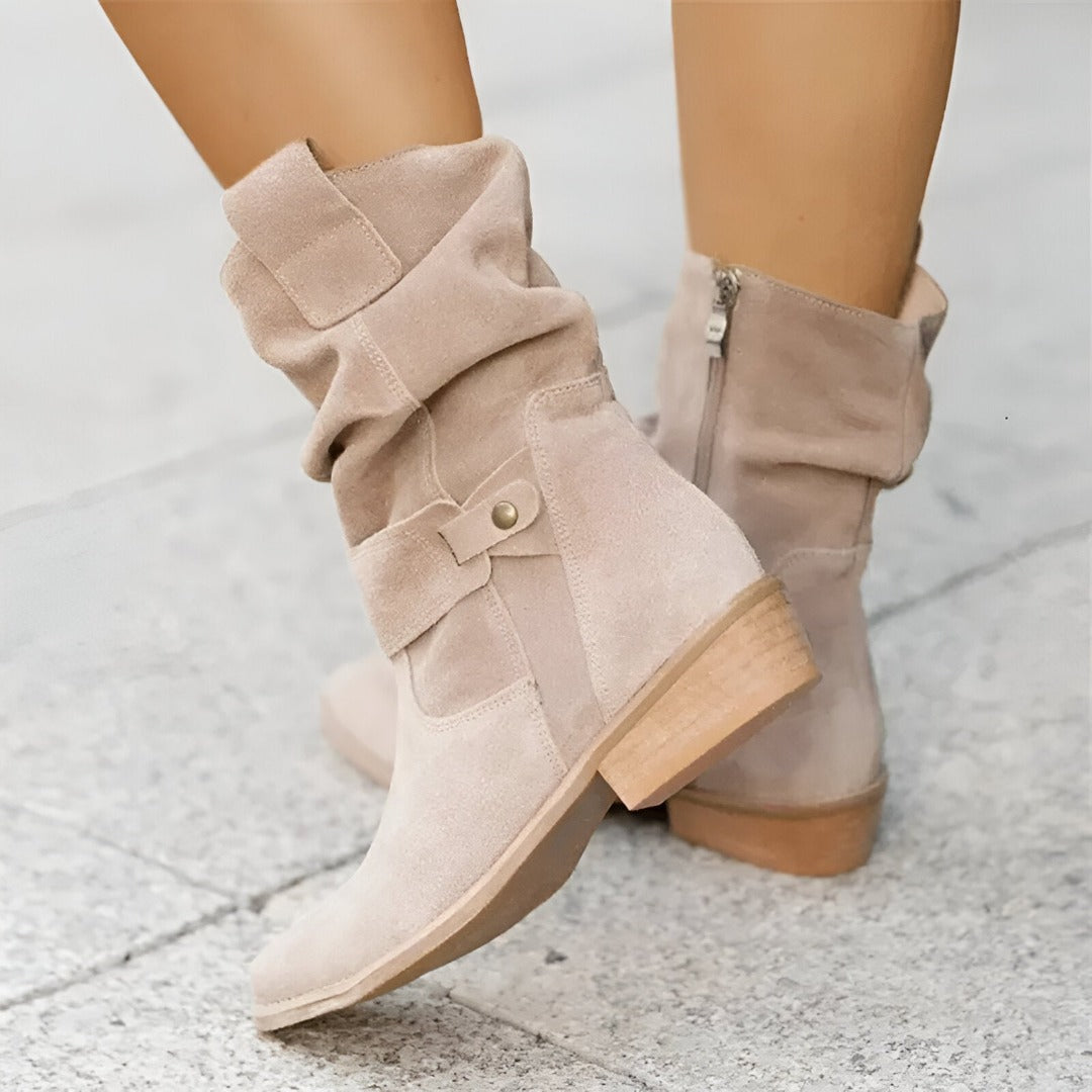 Women's ruched ankle boots with stylish side zip for ultimate comfort. Perfect for everyday fashion & winter style.