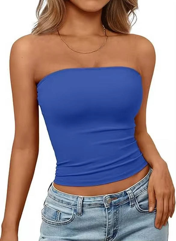 Elegant seamless bandeau crop top for women, stretch fit for comfort and summer style.