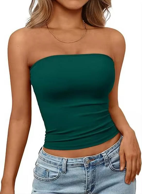 Versatile women's strapless seamless top, stretch fit, ideal for summer fashion & casual wear.