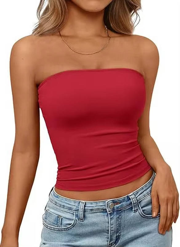 Casual wear seamless bandeau top for women, stretch fit, perfect for warm weather layering.