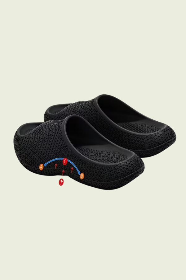 Casual women's slip-on slippers with arch support & soft cushioning for home relaxation.