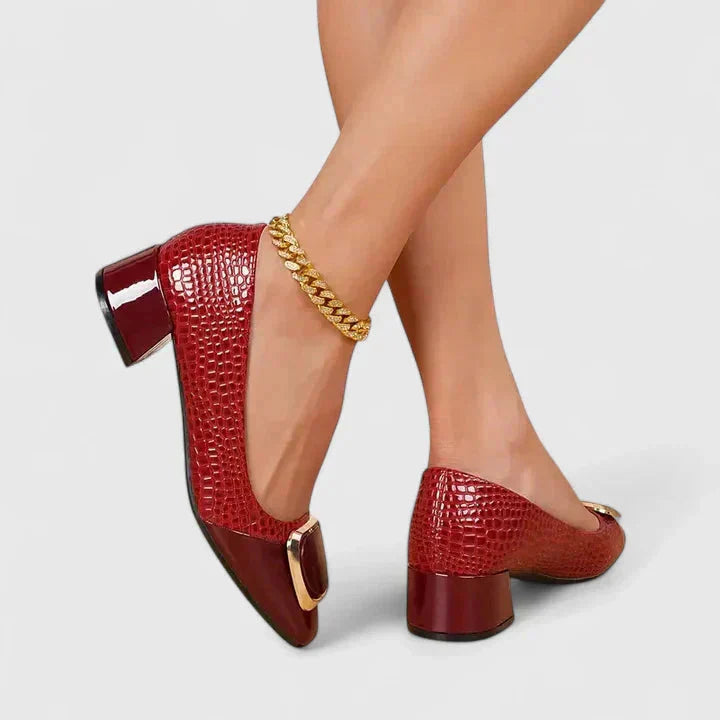 Comfortable women's slip-on square toe block heel loafers, ideal dress shoes for formal or daily wear.