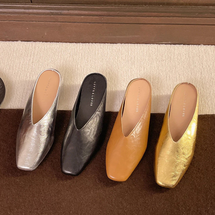 Fashionable women's square toe slip-on flats, ideal for a smart casual look and everyday versatility.