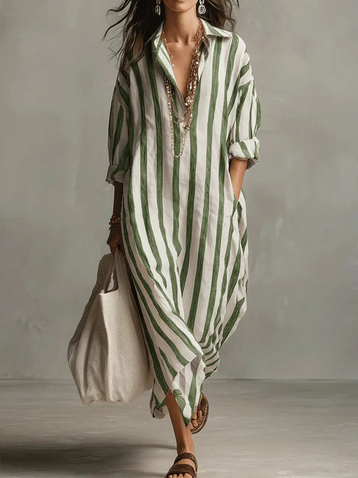 Versatile women's striped maxi dress, oversized fit for effortless casual or beach wear.