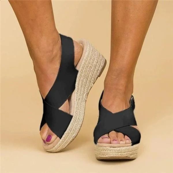 Stylish women's wedge sandals with adjustable straps, ideal for summer comfort and orthopedic support footwear.
